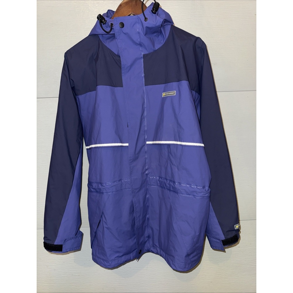 Stearns Rain Jacket Men Large Blue Dry Wear Hooded Waterproof PVC Windproof 8174